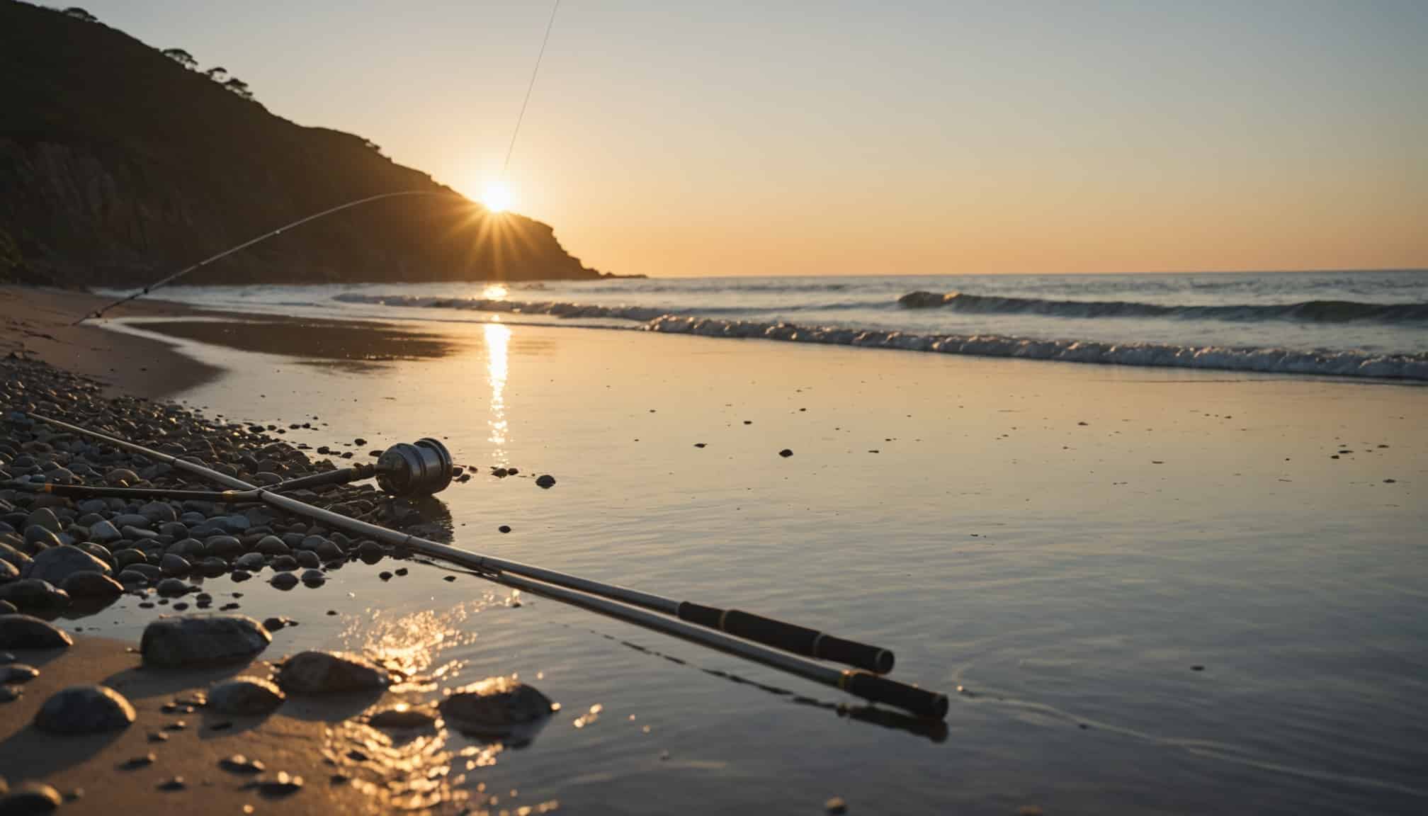 Maigre attrapé en surfcasting au coucher du soleil