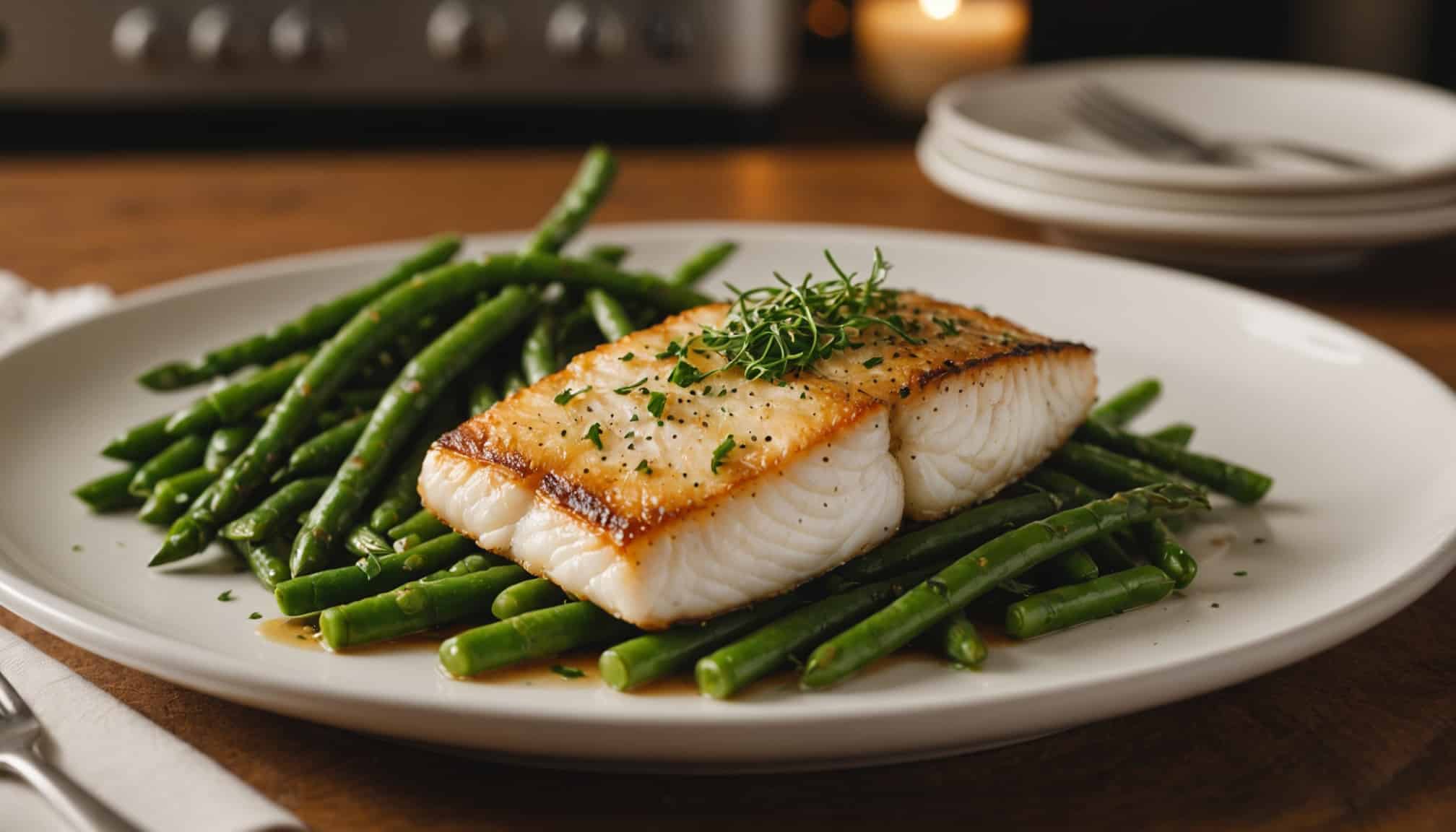 Poisson en sauce prêt à déguster avec garniture  
Plat savoureux de poisson servi dans une délicieuse sauce