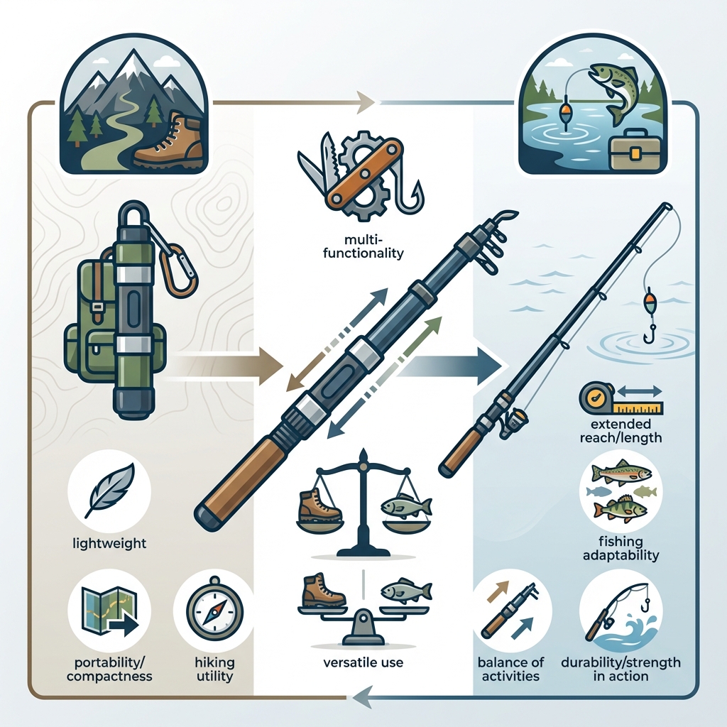 Infographie canne télescopique randonnée pêche