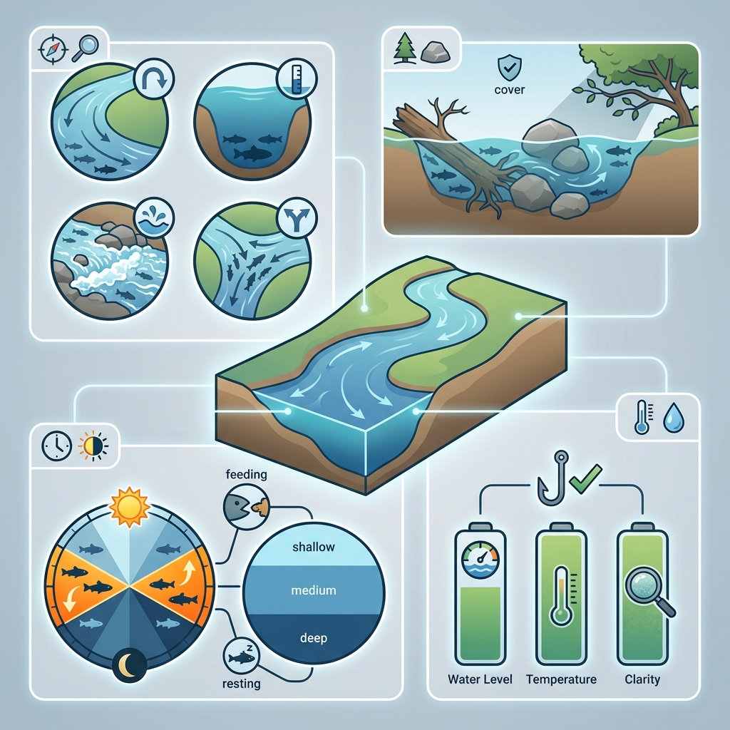 Infographie spot de pêche en rivière