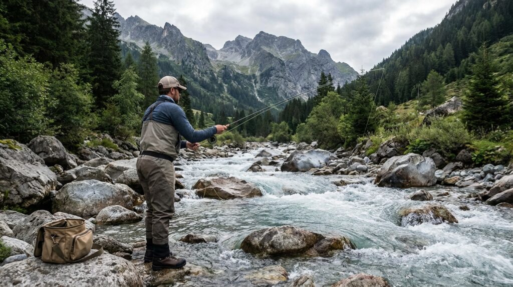 pêche en rivière montagne - Image de couverture