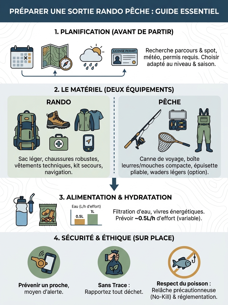 Infographie préparer une sortie rando pêche