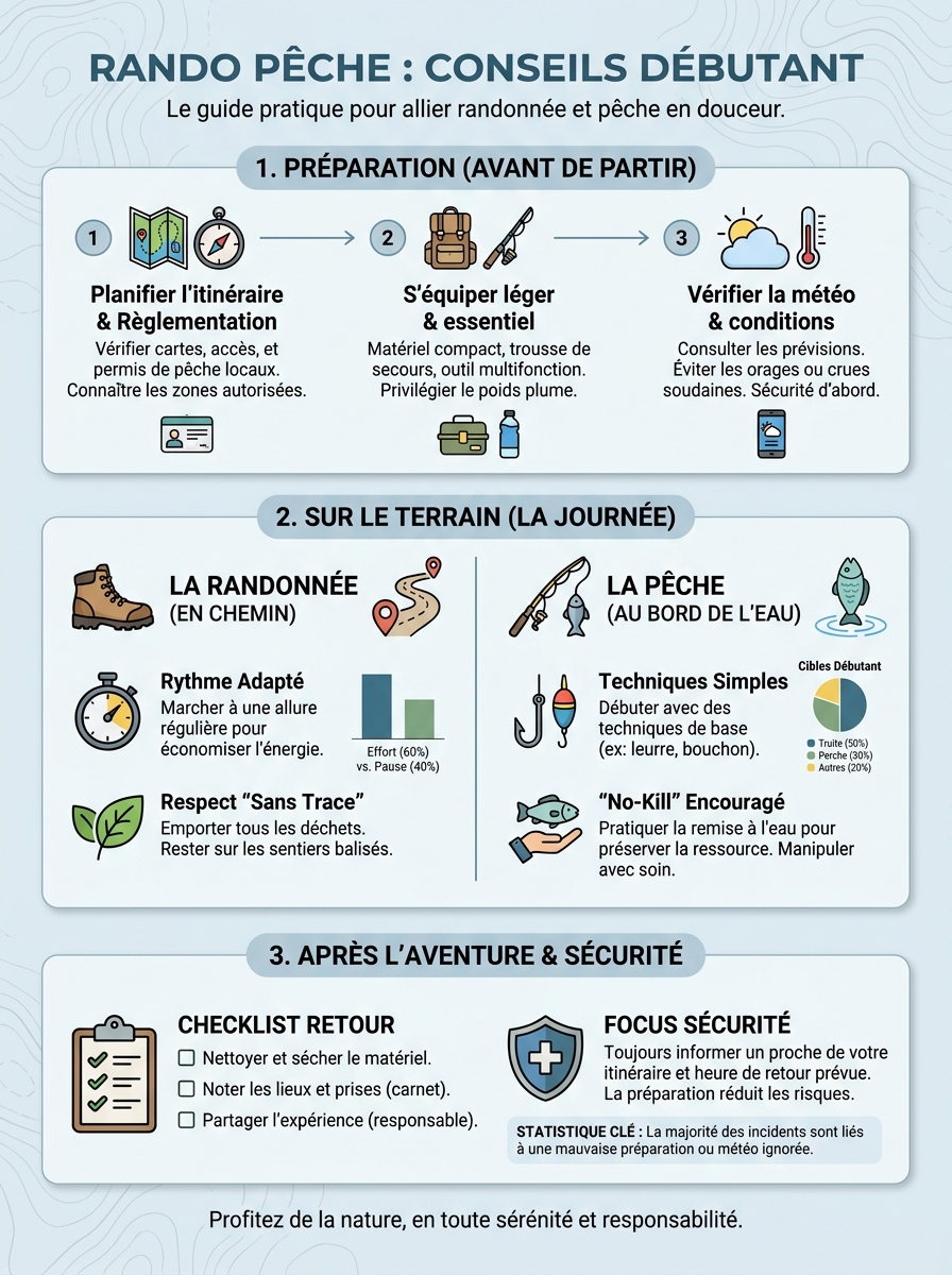 Infographie rando pêche conseils débutant