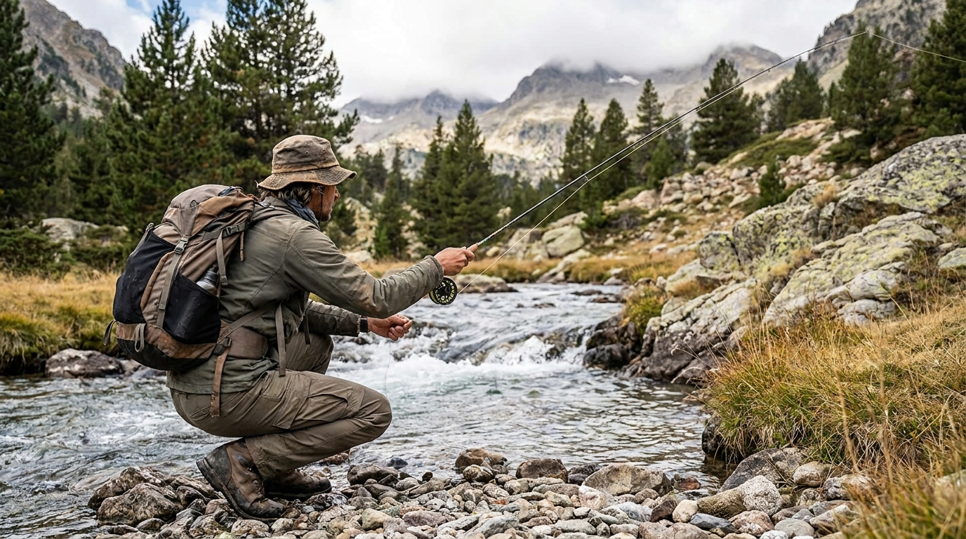 canne à pêche rando en situation réelle