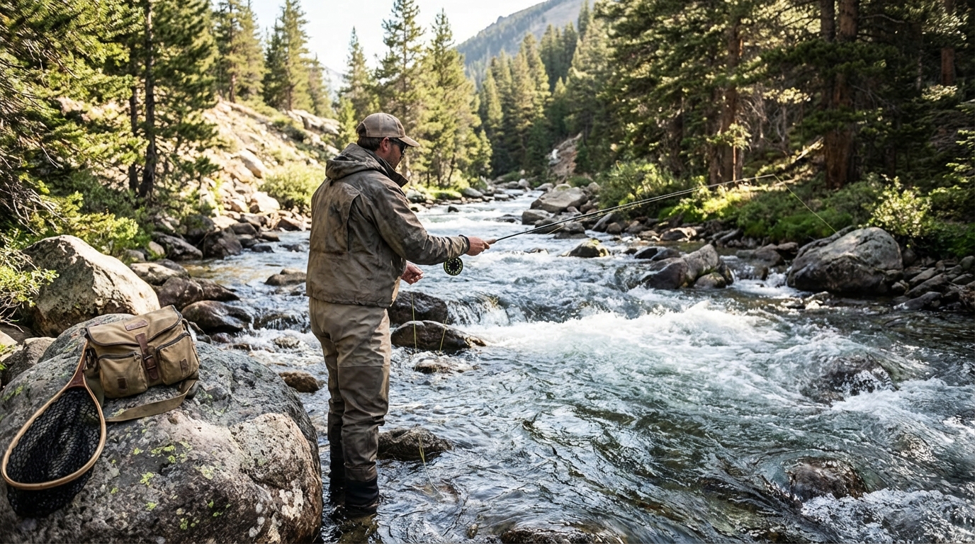 pêche en rivière montagne en situation réelle