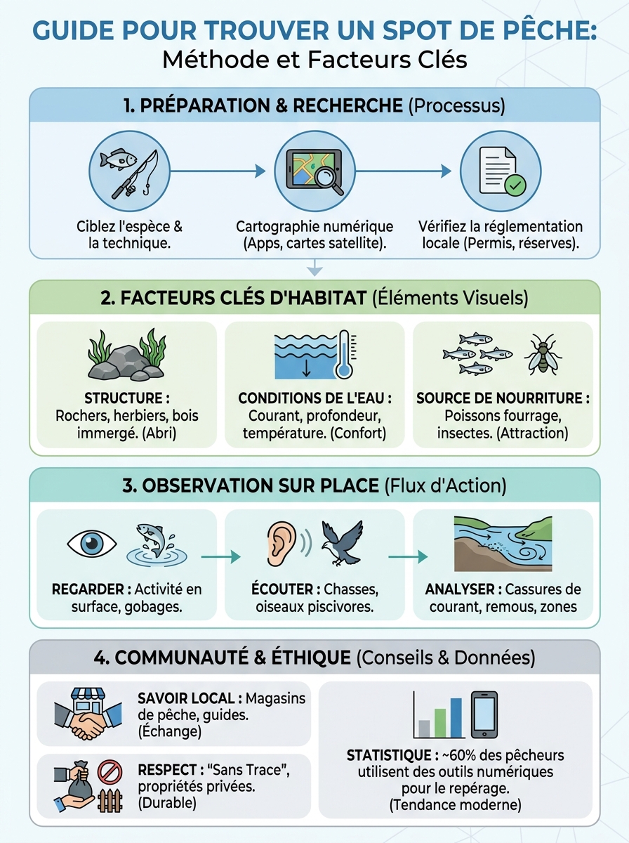 Infographie trouver un spot de pêche